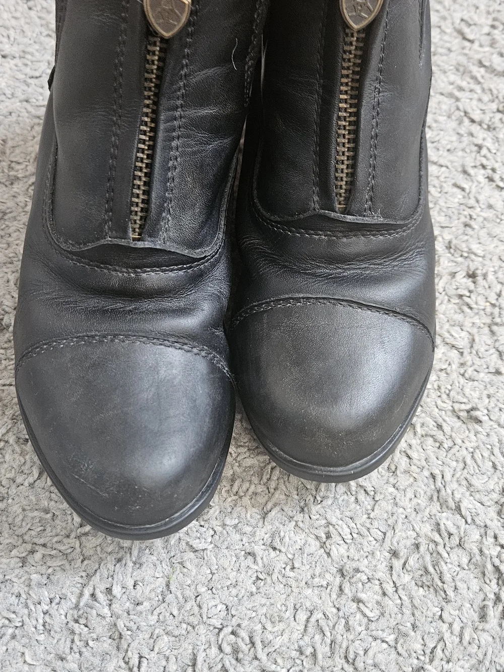 Ariat Devon Black Leather Front-Zip Paddock Ankle Boots Kids Size 13